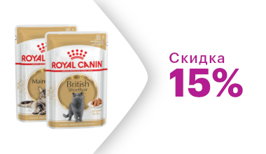 Скидка 15% на Royal Canin влажные корма для кошек