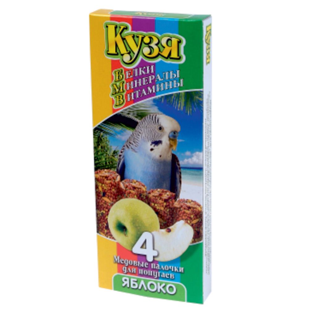 Кузя палочки для попугаев Белки/минералы/витамины Яблоко 4 шт 1