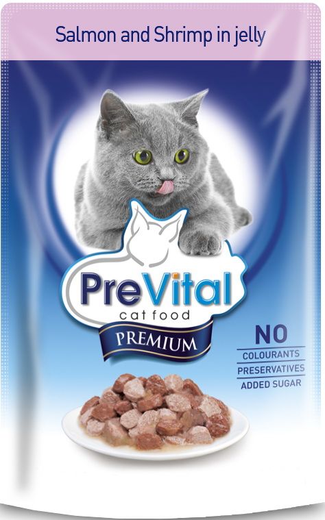 PreVital Premium Лосось/креветки в желе пауч для кошек 100 г 1