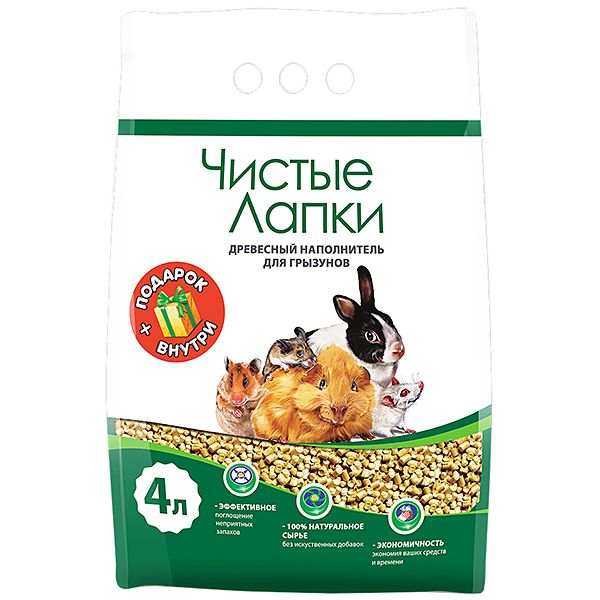 Наполнитель Чистые лапки древесный для грызунов 4 л 1