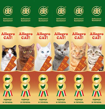 Колбаски Allegro Cat Курица/Печень для кошек (6 шт) 1