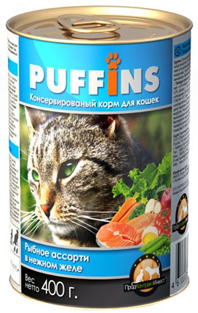Puffins Рыбное ассорти в желе консервы для кошек 400 г 1