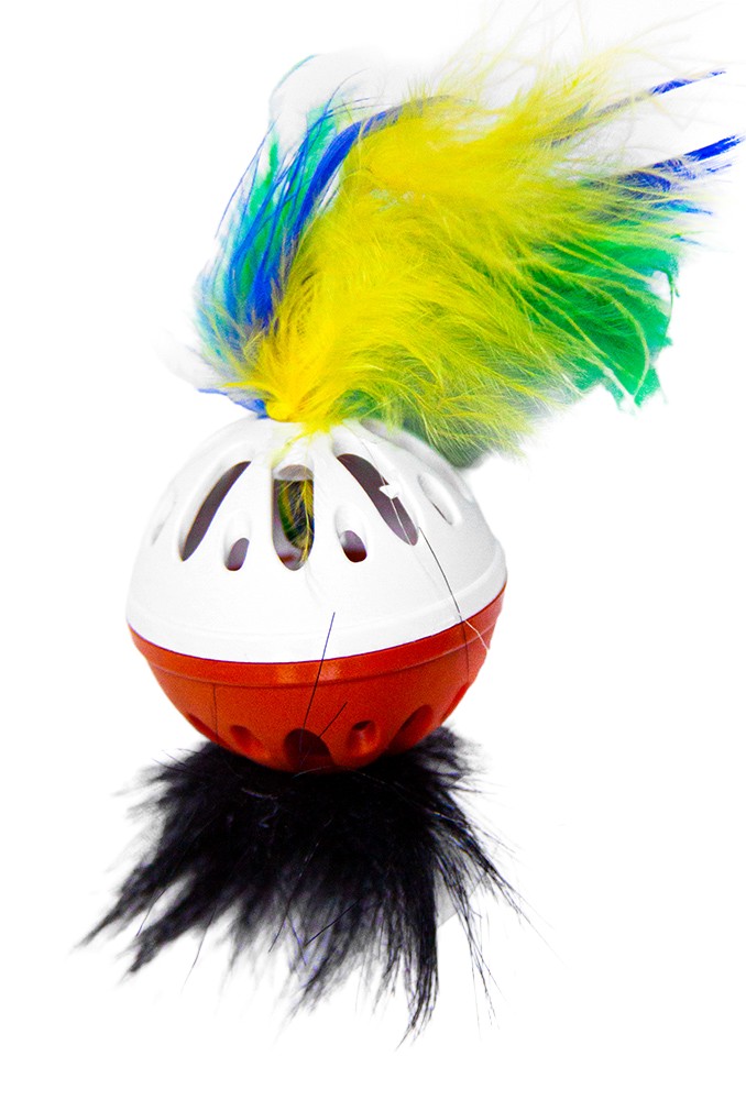 Мяч-Погремушка с перьями и мехом малая для кошек 3,5 см (цена за 1 шт) 1