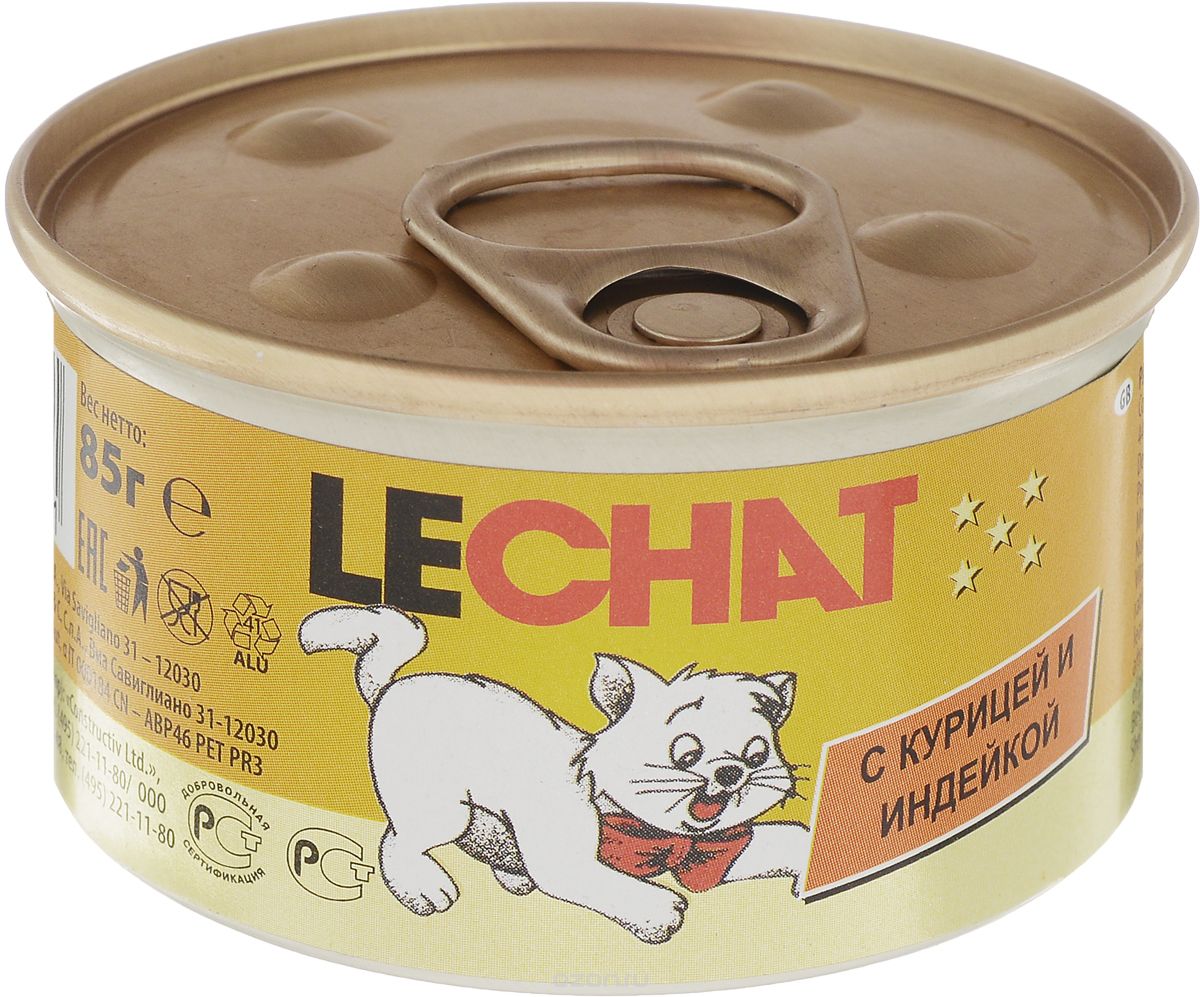 Lechat Курица/Индейка конс для кошек 85 гр 1