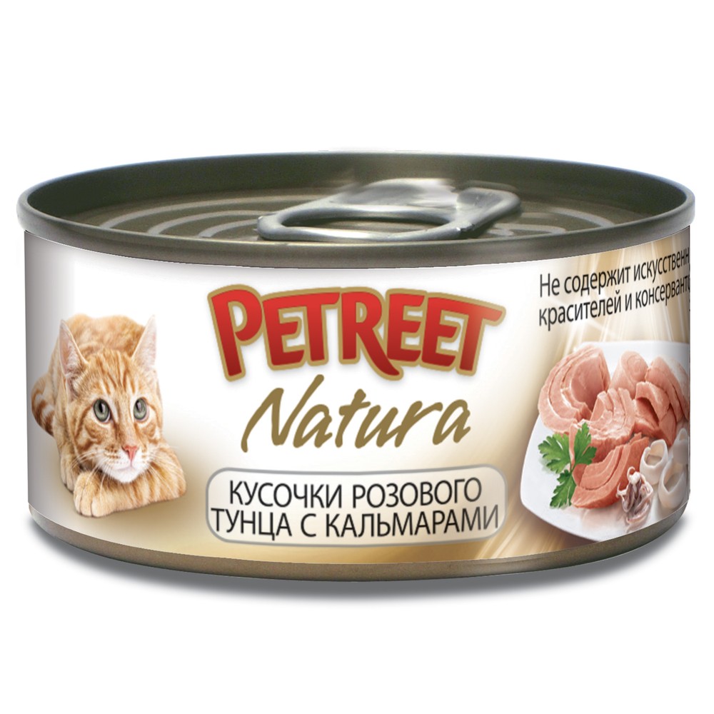 Petreet Розовый тунец/Кальмары консервы для кошек 70 гр 1