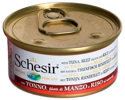 Schesir Тунец/говядина/рис консервы для кошек 85 г 1