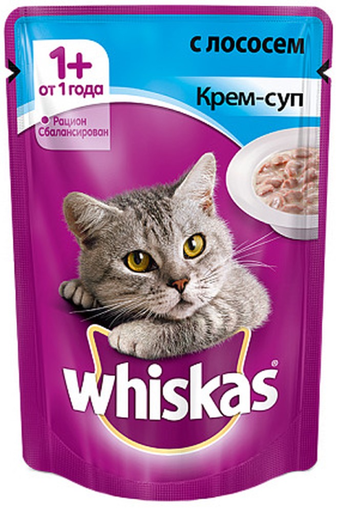 Whiskas Лосось крем-суп пауч для кошек 85 г 1