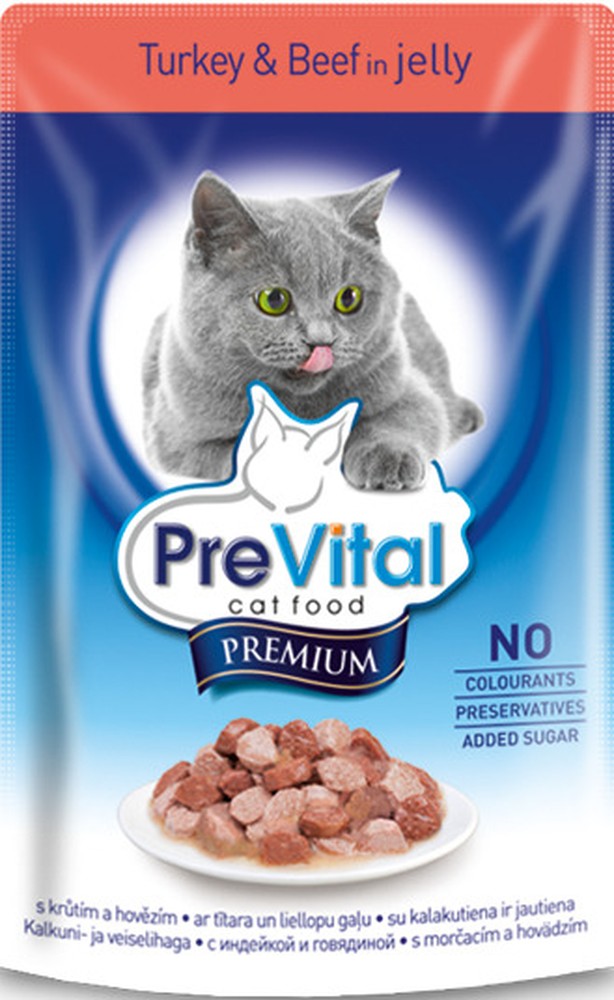 PreVital Premium Индейка/Говядина в желе пауч для кошек 100 г 1