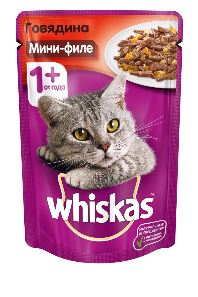 Whiskas Говядина мини-филе в желе пауч для кошек 85 г 1