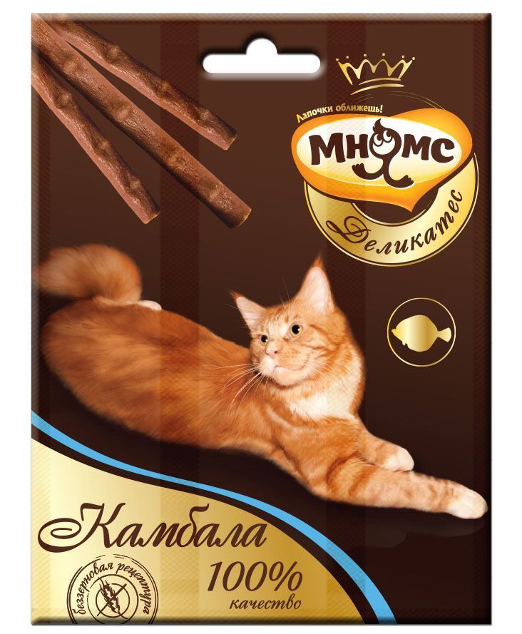 Колбаски Мнямс Деликатес камбала для кошек 9 см 3*4 г 1
