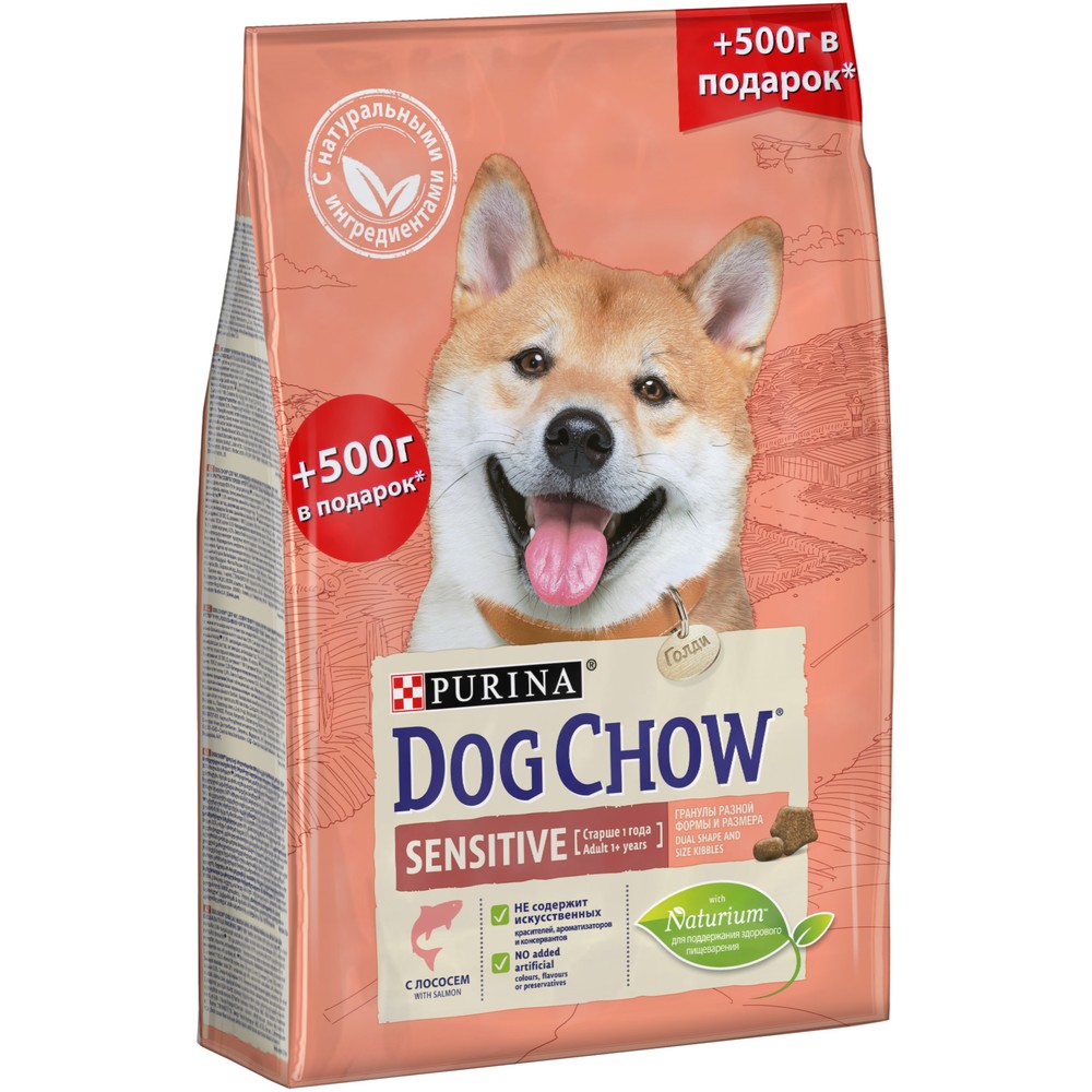 Dog Chow Sensitive Adult Лосось/Рис для собак 2 кг + 500 г 2
