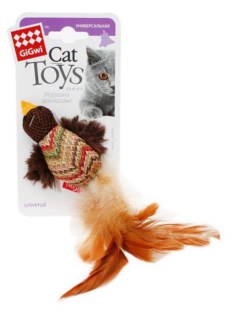 Игрушка GiGwi Птичка с перьями для кошек 10 см 1