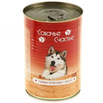 Собачье Счастье Говяжьи потрошки/Рис консервы для собак 1