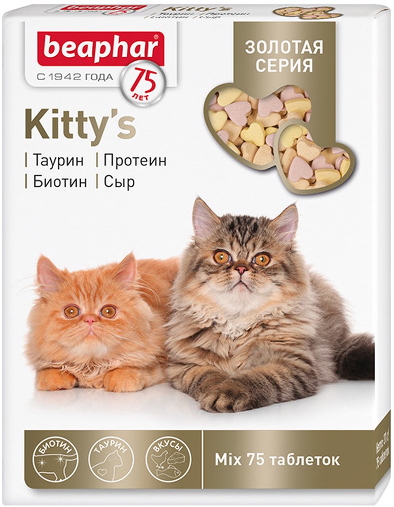 Beaphar Kitty's mix витаминная добавка для кошек 75 шт Золотая линейка 1