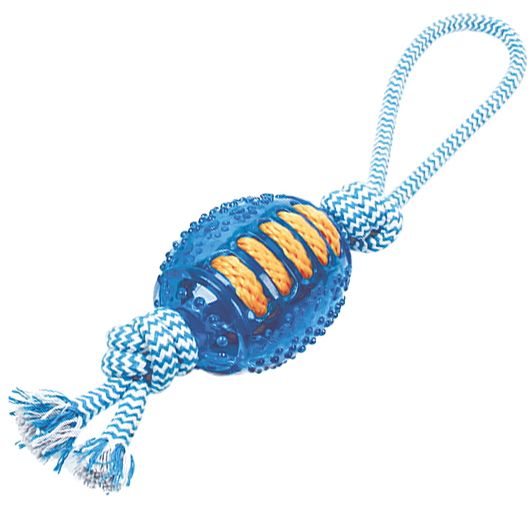 Игрушка "Грызлик Ам" Мяч регби с верёвкой, голубой 35 см 1