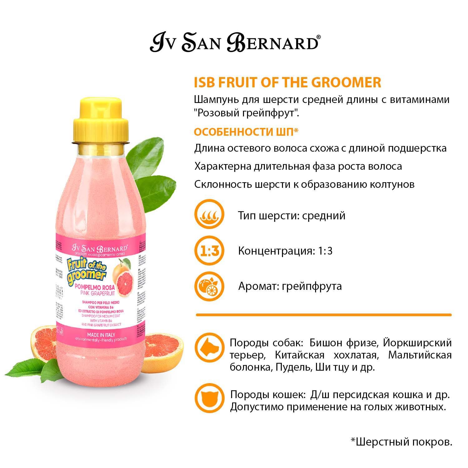 Шампунь Iv San Bernard Fruit of the Groomer Pink Grapefruit для шерсти средней длины с витаминами, для кошек и собак 4