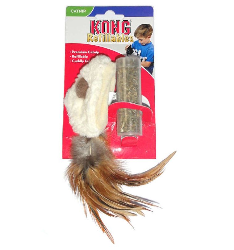 Игрушка KONG для кошек "Мышь полевка с перьями" 15 см плюш с тубом кошачьей мяты 2