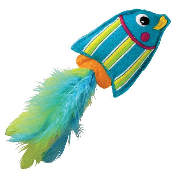 Игрушка KONG для кошек "Тропическая рыбка" 12 см фетр/перья/кошачья мята голубая 1