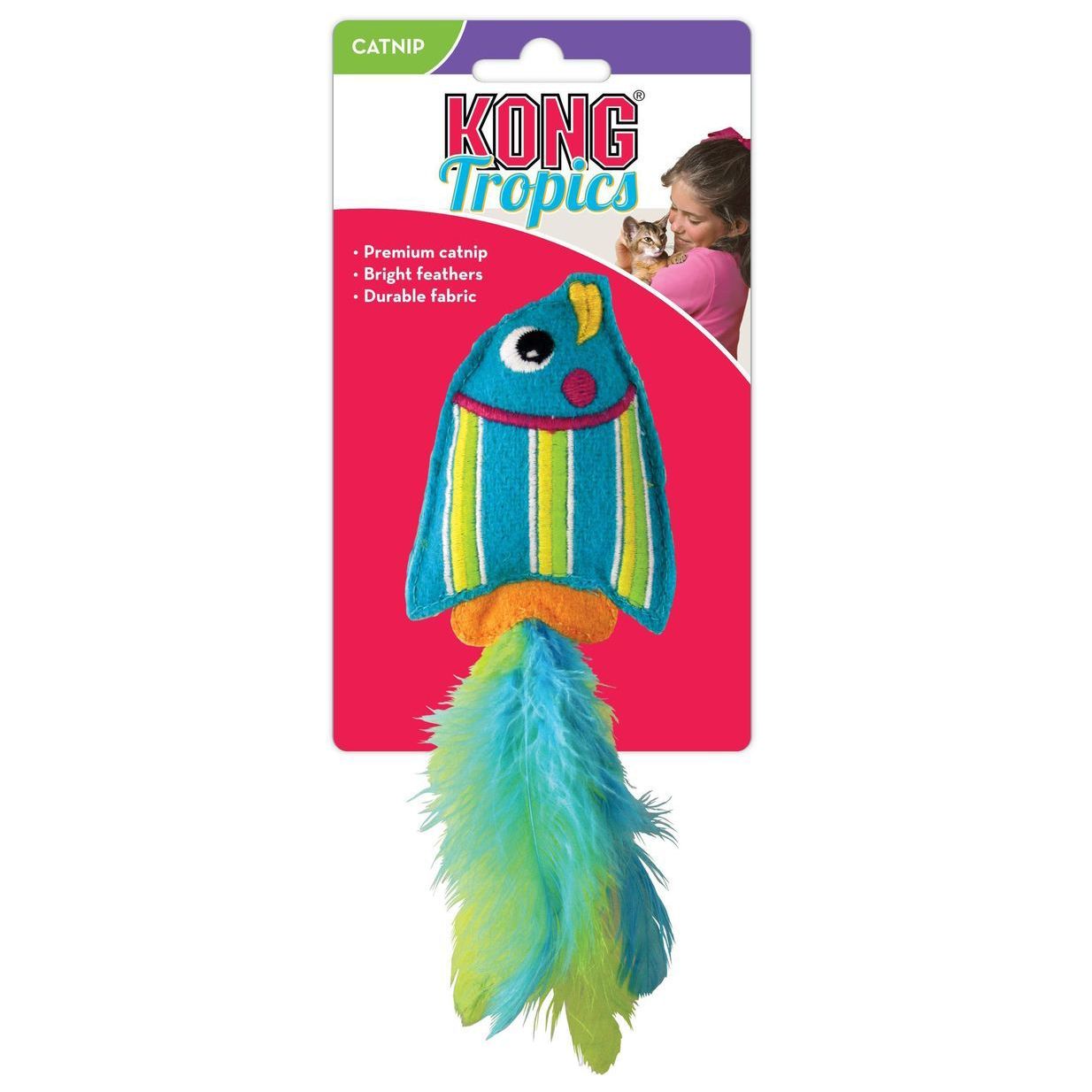 Игрушка KONG для кошек "Тропическая рыбка" 12 см фетр/перья/кошачья мята голубая 2