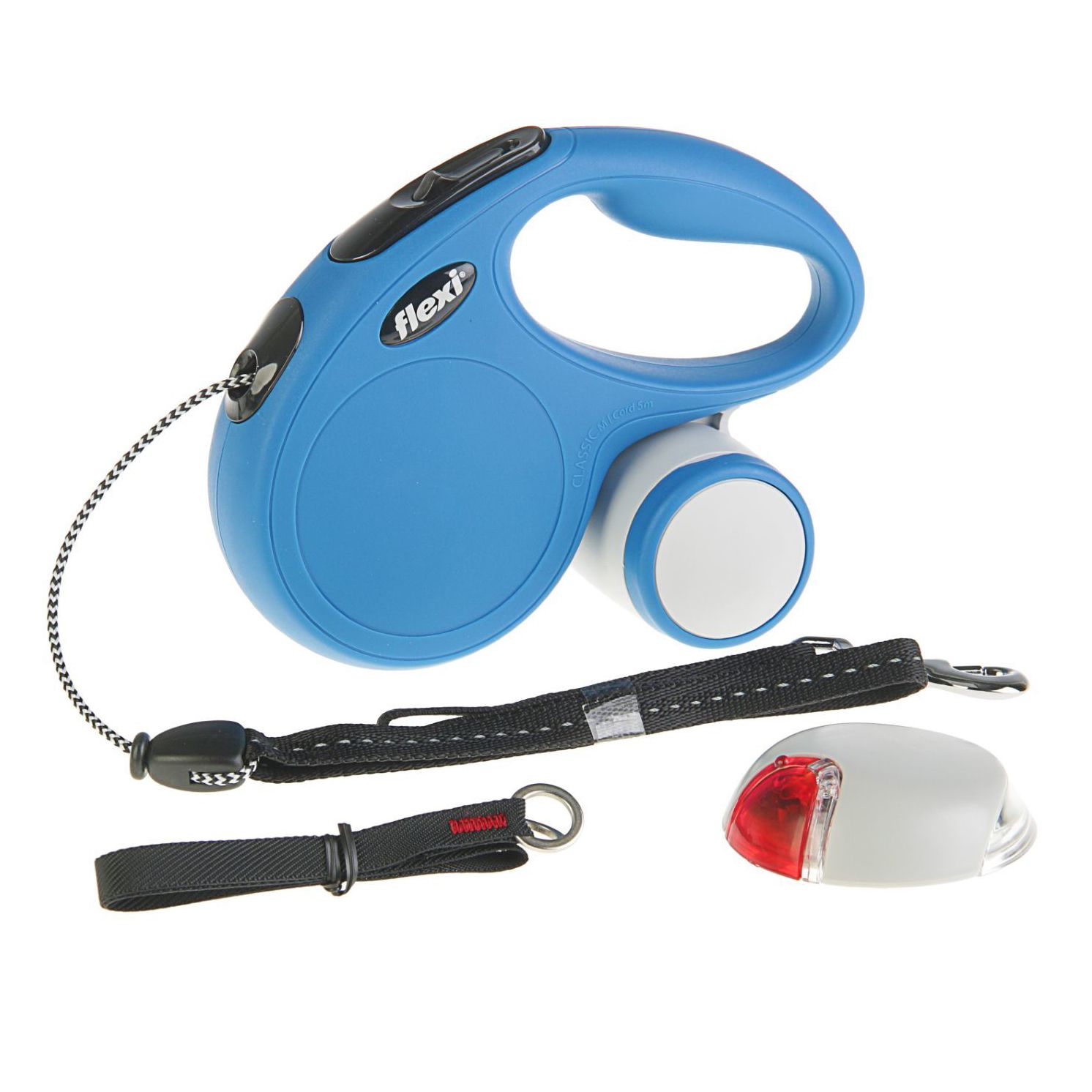 Поводок-Рулетка Flexi New Classic М Синий для собак (до 20 кг) трос 5 м + LED фонарик + Multi-boх 1