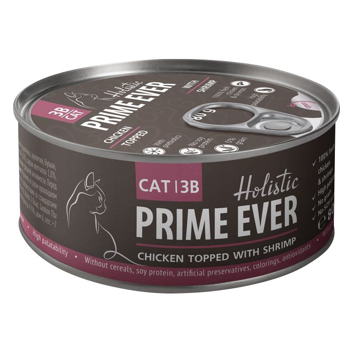 Prime Ever Цыпленок/креветки консервы для кошек 80г 1