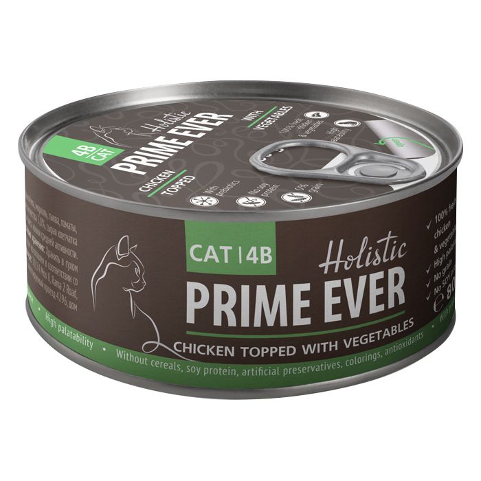 Prime Ever Цыпленок/овощи консервы для кошек 80г 1