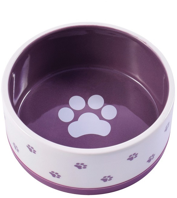 Миска керамическая 360 мл белая с фиолетовым для собак