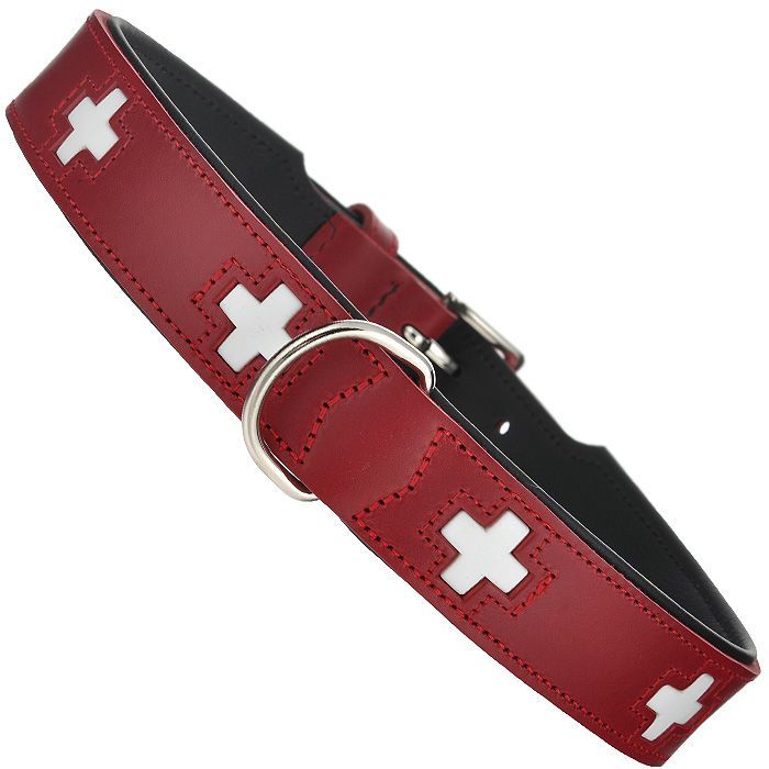 Ошейник Hunter Swiss кожа красный/черный для собак 3
