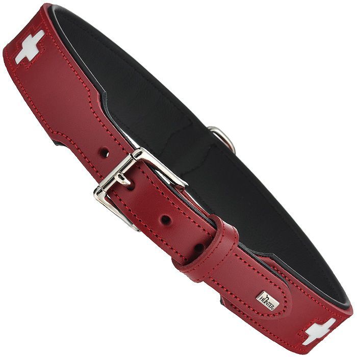 Ошейник Hunter Swiss кожа красный/черный для собак 2