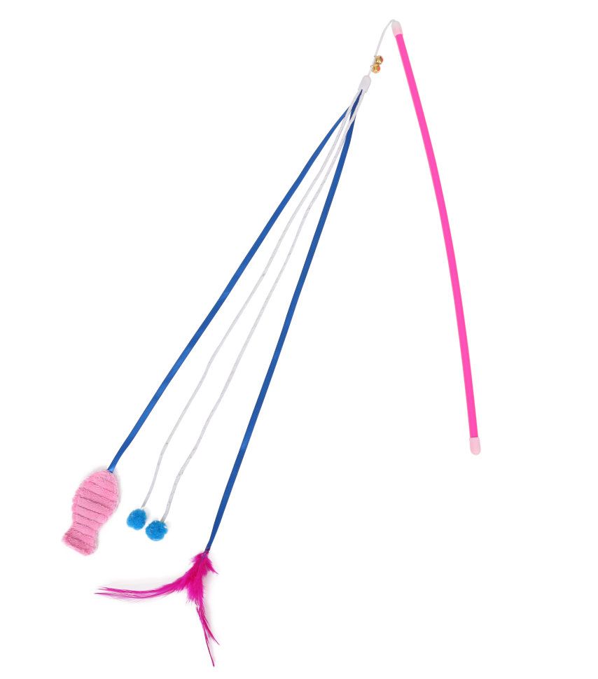 Дразнилка YUGI с перьями "Микс" розовая для кошек 55см 1