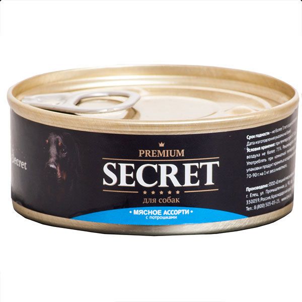 Secret Premium Мясное ассорти с потрошками консерва для собак 100 г 1