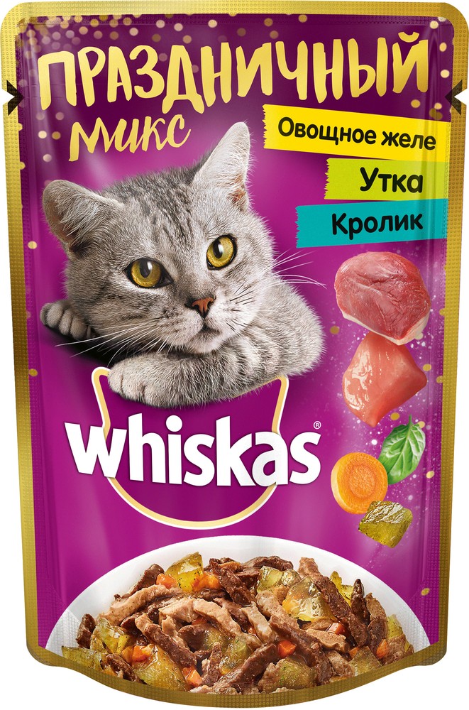 Whiskas Праздничный микс Утка/Кролик в желе пауч для кошек 85 гр 1