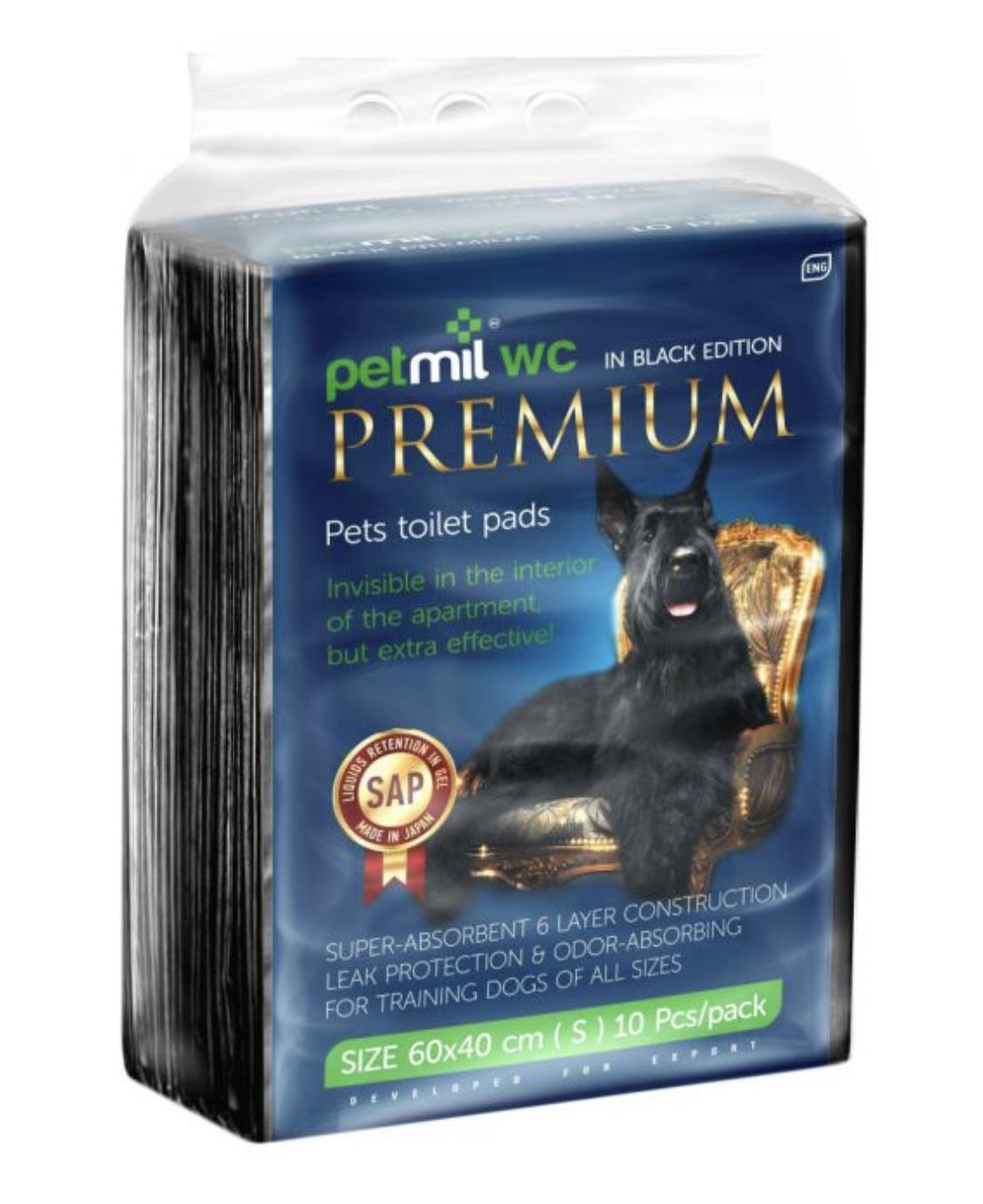 Пеленки Petmil WC Black Premium с гелем для животных 10 шт 1