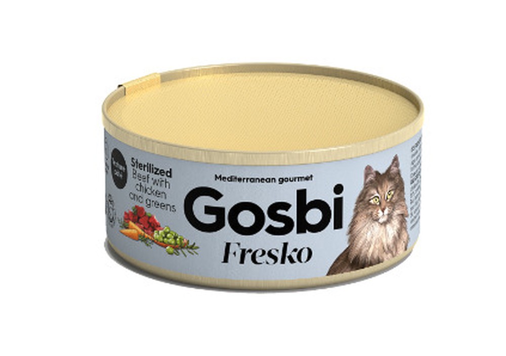 Gosbi Fresko Sterilized Говядина/Курица/Зелень консервы для кошек 70 г 1