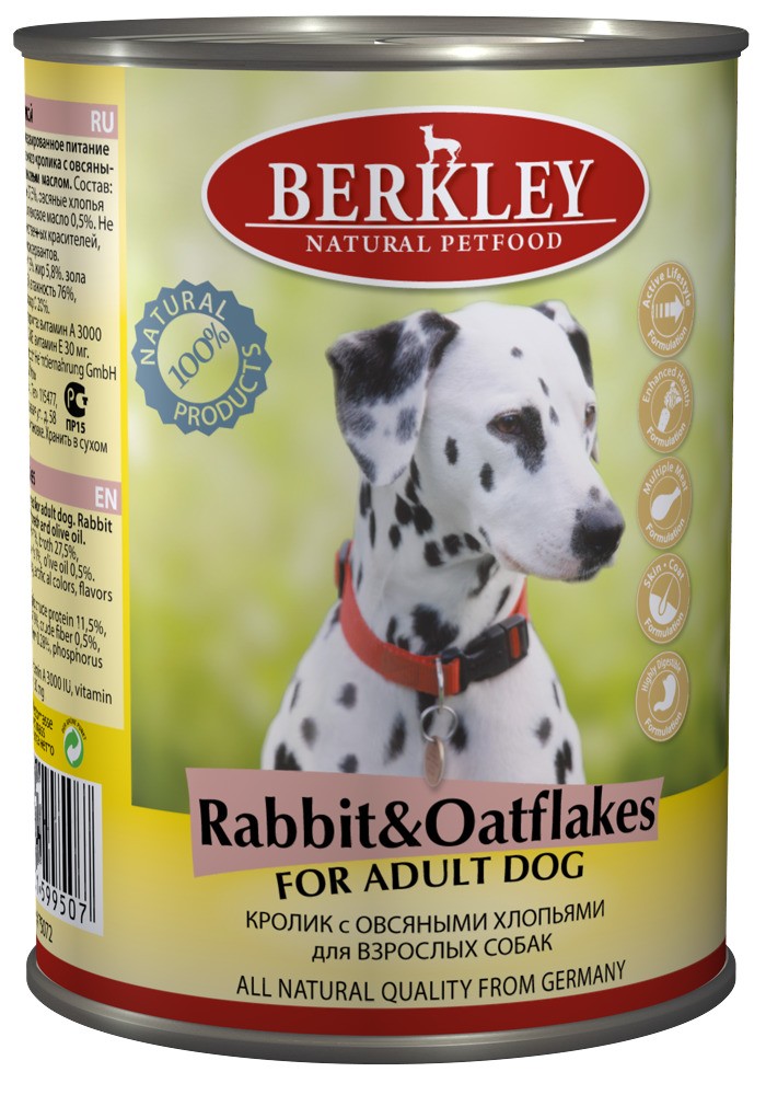 Berkley Кролик/овсяные хлопья №4 консервы для собак 400 г  1