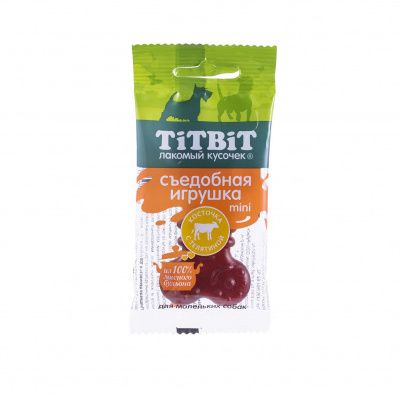Съедобная игрушка TitBit косточка с телятиной Mini для собак 1