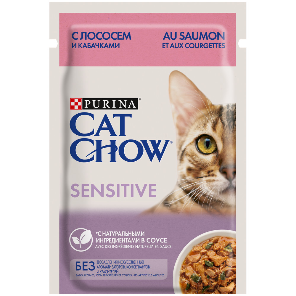 Cat Chow Sensitive Лосось/Кабачок пауч для кошек 85 г 1