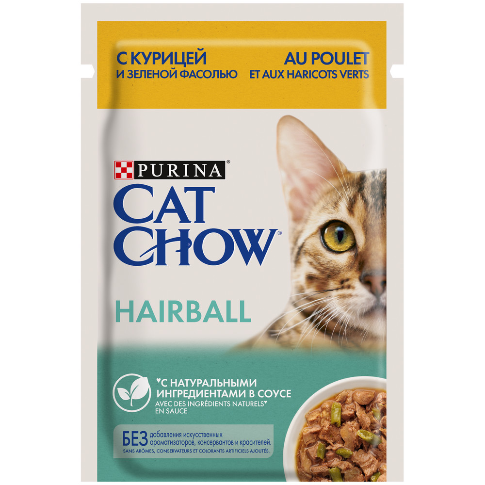 Cat Chow Hairball Курица/Зеленая фасоль пауч для кошек 85 г 1