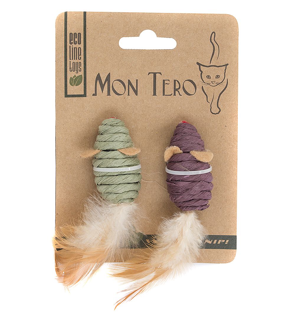 Игрушка Mon Tero ЭКО Мышь с кошачьей мятой зеленый/фиолетовый для кошек 2 шт* 5 см 1