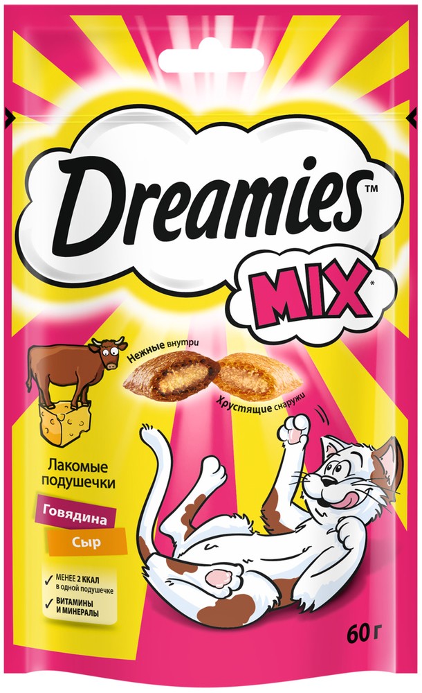Подушечки Dreamies Говядина/сыр для кошек 60 г
