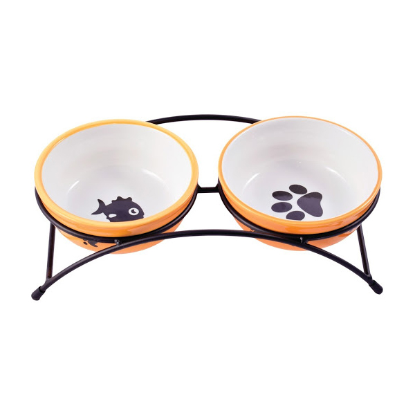 КерамикАрт миски на подставке для кошек и собак двойные 2*290 мл оранжевые 1