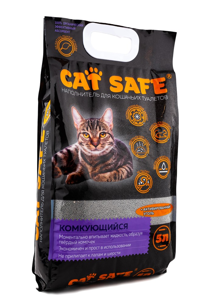 Наполнитель Cat Safe комкующийся с активированным углем для кошек 1