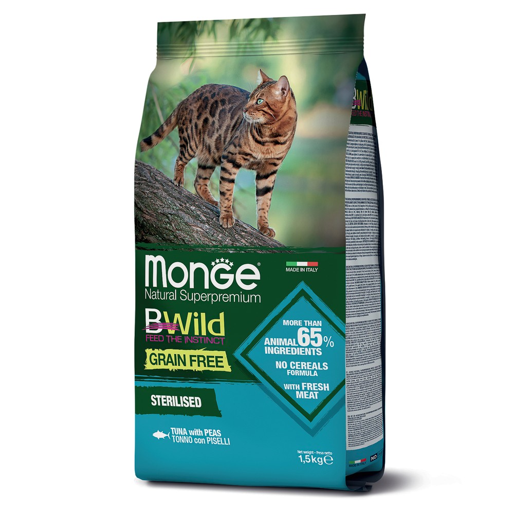 Monge BWild Cat Grain Free Sterilised Тунец/Горох для кошек 1,5 кг 2