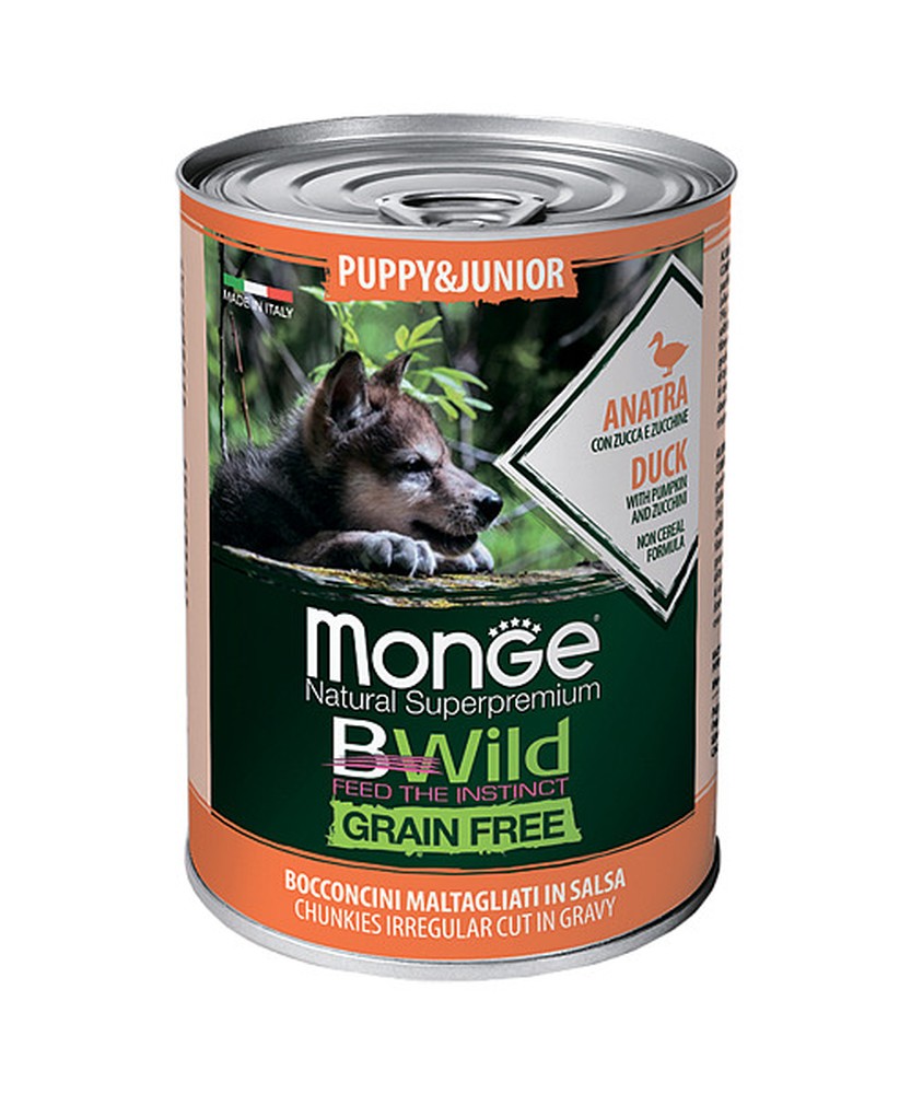 Monge BWild Grain Free Puppy&Junior Утка/Тыква/Кабачки консервы для щенков 400г 1