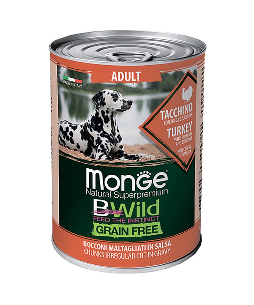 Monge BWild Grain Free All Breeds Индейка/Тыква/Кабачки консервы для собак 400г 1