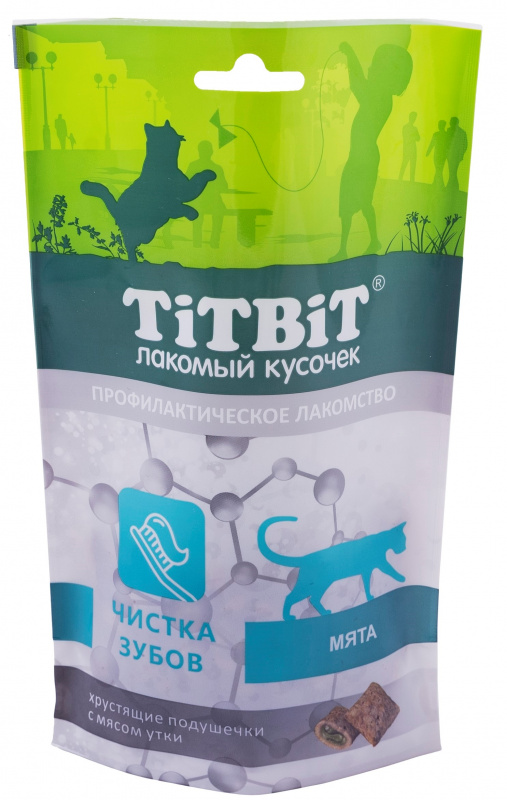 Подушечки Titbit с мясом утки для чистки зубов для кошек 60 г 1