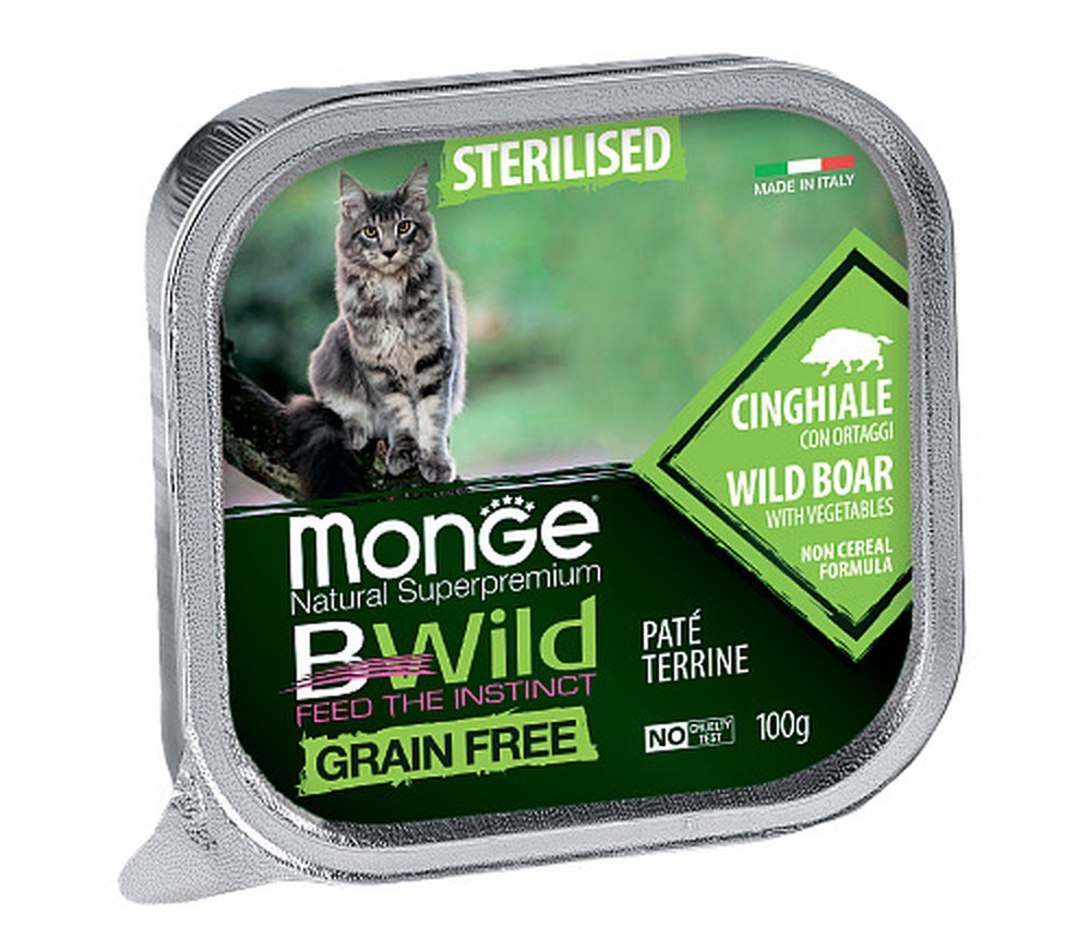 Monge Cat BWild GRAIN FREE Sterilised Кабан с овощами консервы для кошек 100 г 1