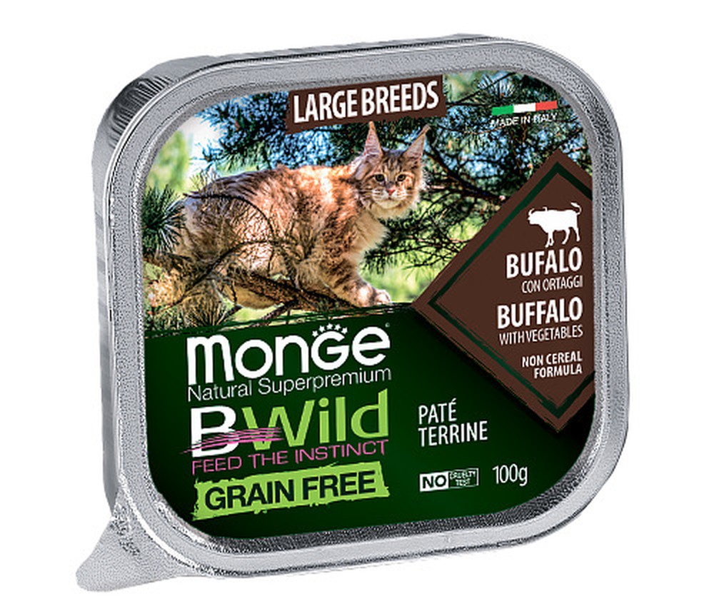 Monge Cat  BWild GRAIN FREE Large Breeds Буйвол с овощами консервы для кошек 100 г 1