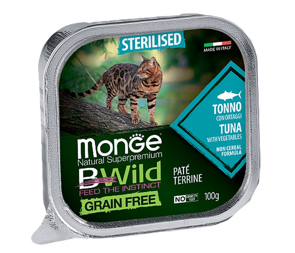Monge Cat BWild GRAIN FREE Sterilised Тунец с овощами консервы для кошек 100 г 1