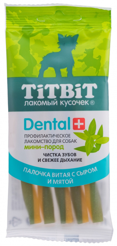 Лакомство Titbit Dental+ палочка витая с сыром для собак мини пород 30 г 1
